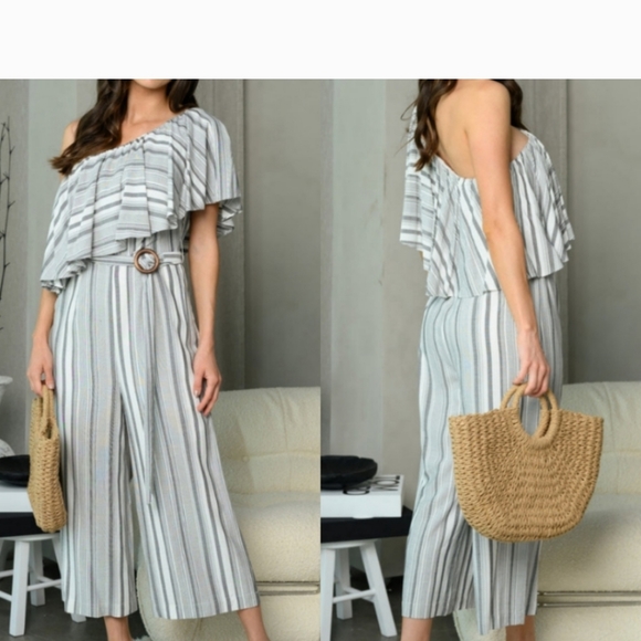 STRIPED FLOUNCE JUMPSUIT - Picture 2 of 2
